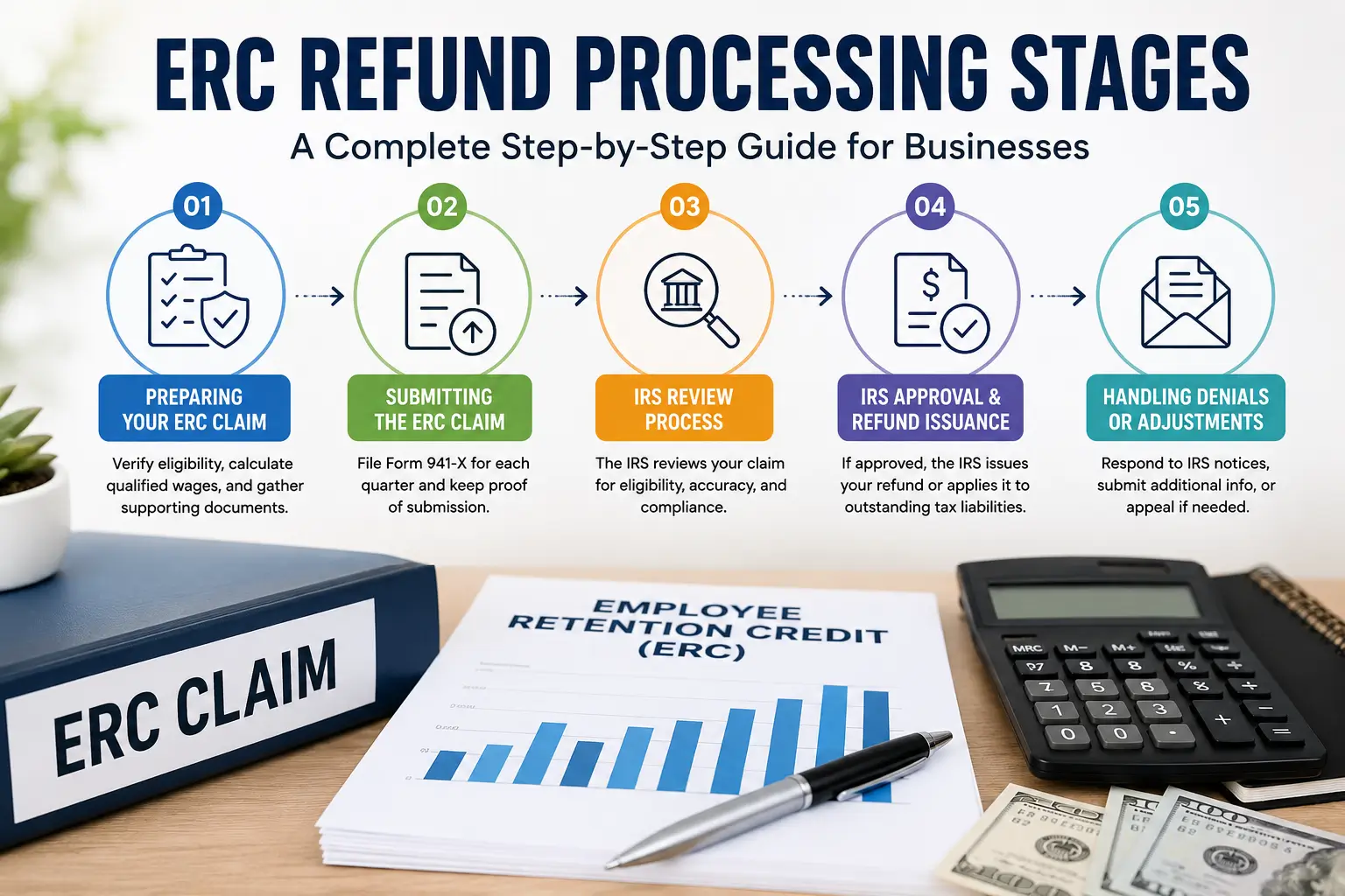 ERC refund processing stages infographic for businesses
